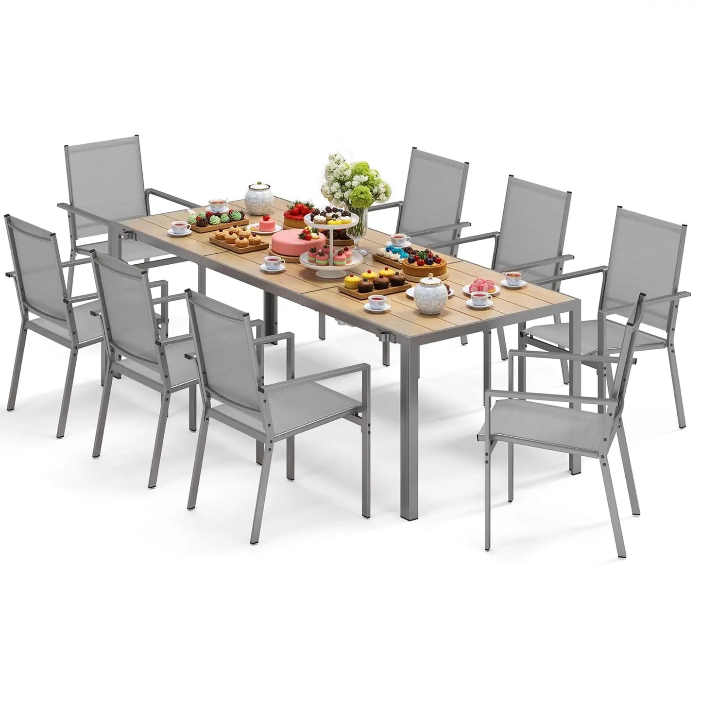 Outdoor Table and Chairs, Patio Table and Chairs Set Includes 89" Rectangle Patio Table with Umbrella Hole and 8, Customized