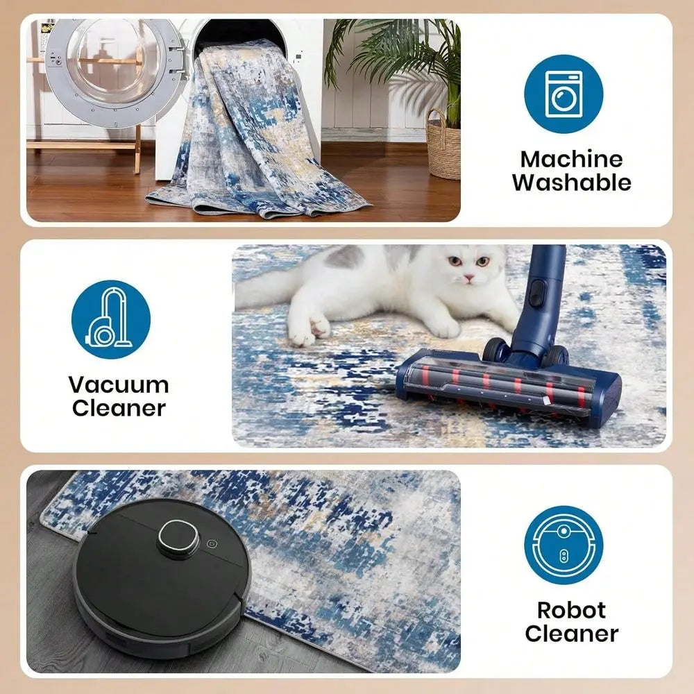 Area Rug For Living Room, NonSlip Backing Washable Rug Low Pile Area Rug Carpet For Bedroom Dining Room