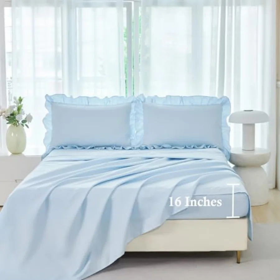 Ruffle Girls Comforter Set Twin Size 5 Pieces Ruffled Farmhouse Bed in A Bag Solid Boho Bedding Comforter Sets Soft Fluffy Bed