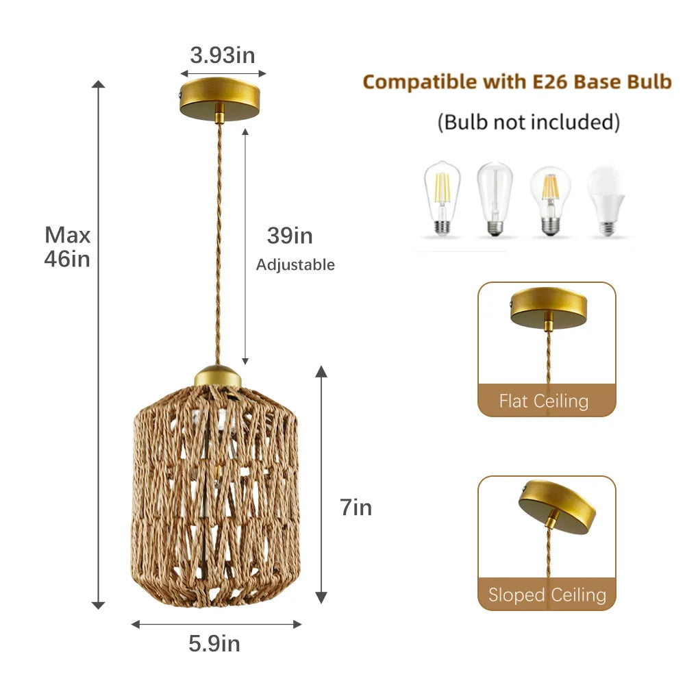 Ceiling chandelier,dining room pendant lights,E26 base,modern pendant lights,Height adjustable, Hand-Woven