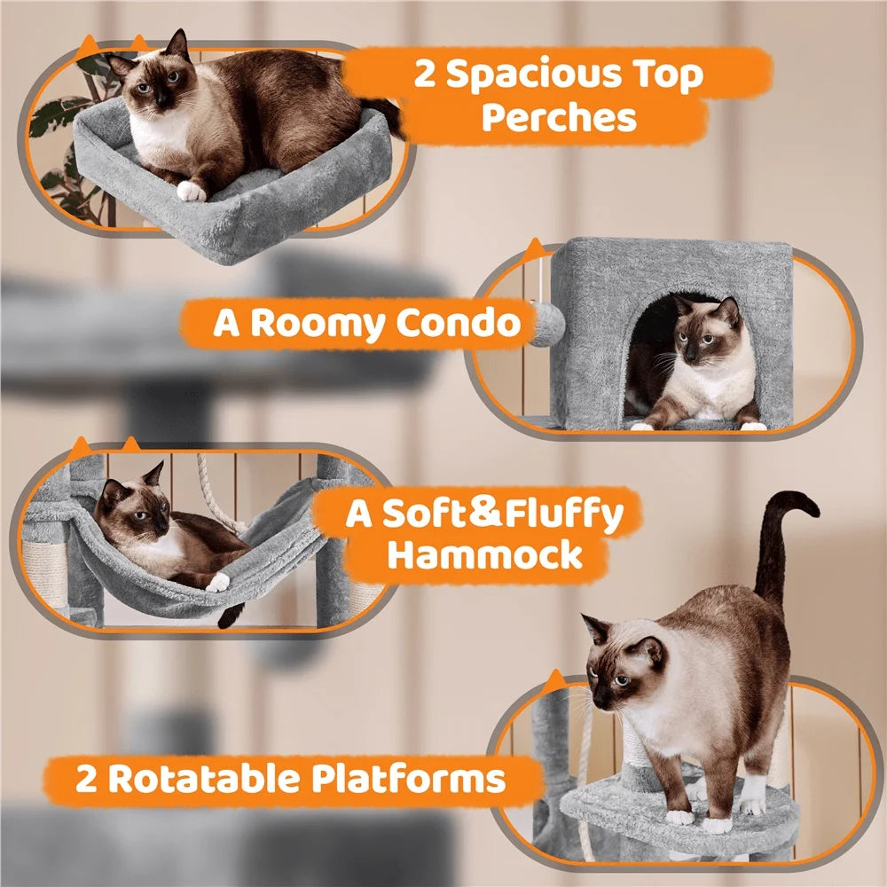 59 H Multilevel Cat Tree Plush Cat Tower With Condo Perch Hammock Dangling Balls ching Post Pet Kitty Play House Cat Tree
