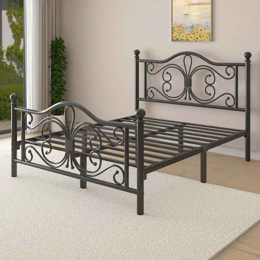 Full Metal Platform Bed with Sleek Design, Solid Slat Support, No Box Spring Required, Easy Assembly, Quiet Operation, Black