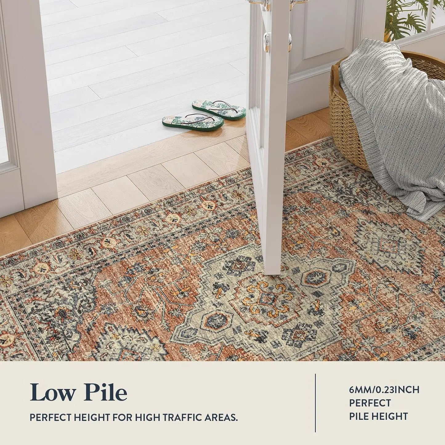 Washable Non-Slip Kitchen Runner Rug, 2x8 Vintage Soft Carpet for Hallway Bathroom Bedroom, Peach/Orange