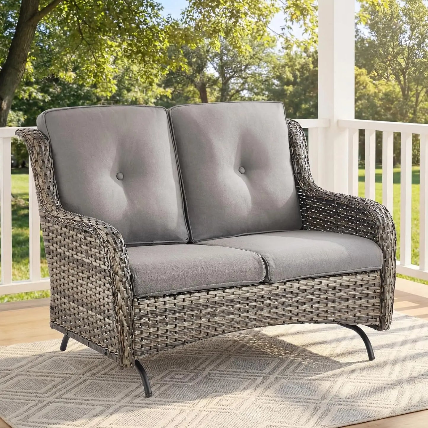 Patio Loveseat Sofa, Outdoor Wicker Loveseat with Luxury Thick Cushion, All-Weather Patio Furniture Set, Outdoor, Customized
