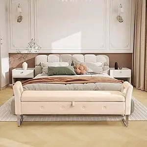 67.9” End of Bed Storage Bench King Size,Green Velvet Ottoman Bench for Bedroom & Entryway,Soft Ottoman Seat with Hidden Storage
