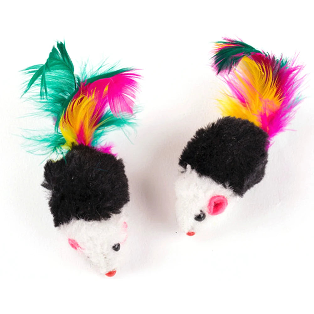 10 Pcs Plush Cat Mouse Toys Colorful Feather Mice Rattle Set Kitten Toys Pet Toys for Indoor Cats Kitten Puppy Pet Supplies