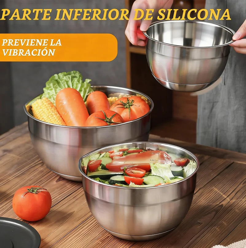 17-Piece Stainless Steel Mixing Bowl Set with Lids, Grater, Measuring Tools, Whisk, Non-Slip & Nestable for Baking, Cooking