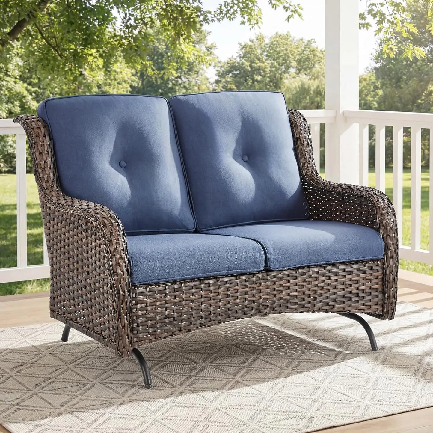 Patio Loveseat Sofa, Outdoor Wicker Loveseat with Luxury Thick Cushion, All-Weather Patio Furniture Set, Outdoor, Customized