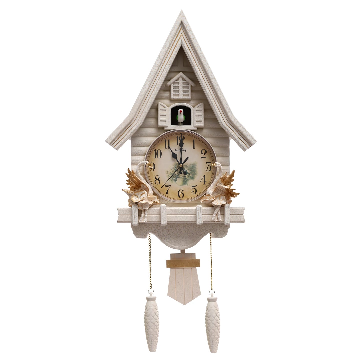 Modern Silent Cuckoo Wall Clock Battery Powered Adjustable Volume House-Shaped Decor 12.8*4.33*27.2in for Living Room Bedroom