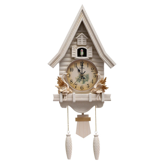 Modern Silent Cuckoo Wall Clock Battery Powered Adjustable Volume House-Shaped Decor 12.8*4.33*27.2in for Living Room Bedroom