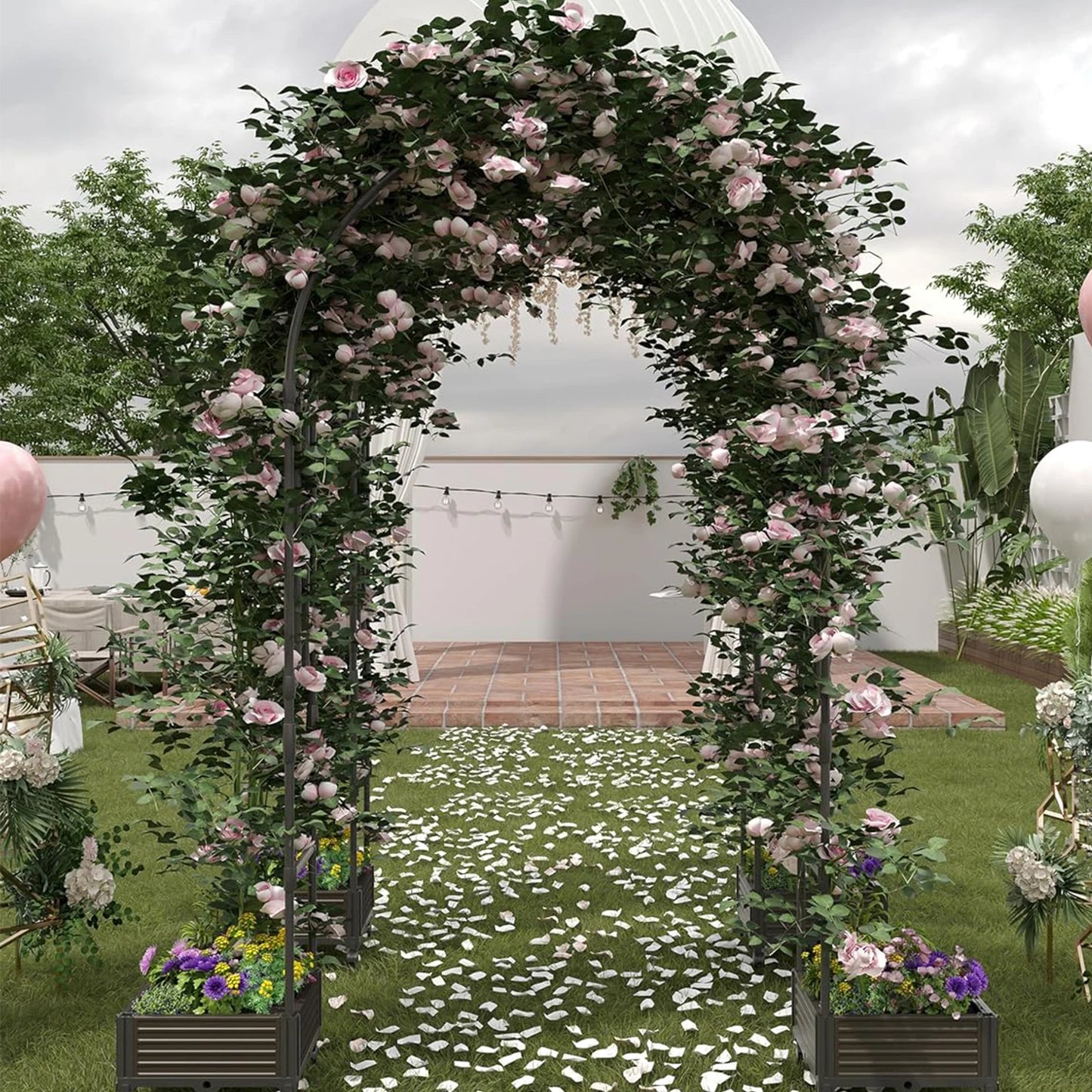 Raised Garden Bed with Trellis Arch  47" Wide Raised Planter Box for Flowers & Vines Wedding Garden Party Decoration