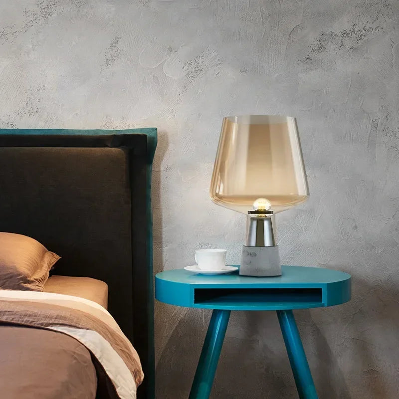 Leimu Table Lamp Modern Cement Table Lights for Bedroom Living Room Bedside Decor Industrial Glass Desk Lamp