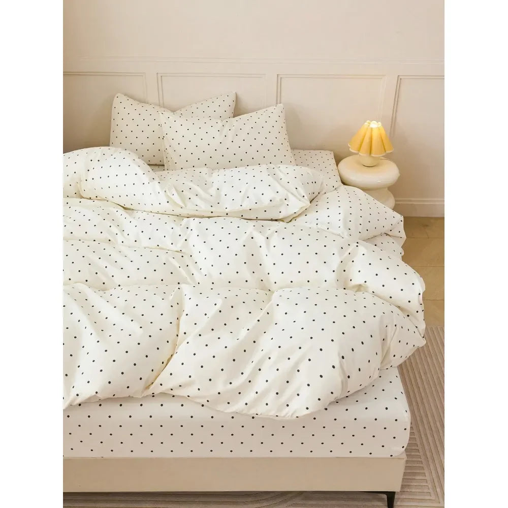 3pcs Set Black White Polka Dot Pattern Duvet Cover Set Easy Care Microfiber Soft Bedding Set Soft Breatheable WrinkFree Better