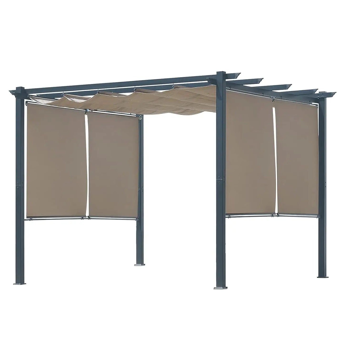 10 x 10 Ft Outdoor Aluminum Pergola, Retractable Canopy & 2 Sides Shades for Patio Backyard Garden Deck, Customized