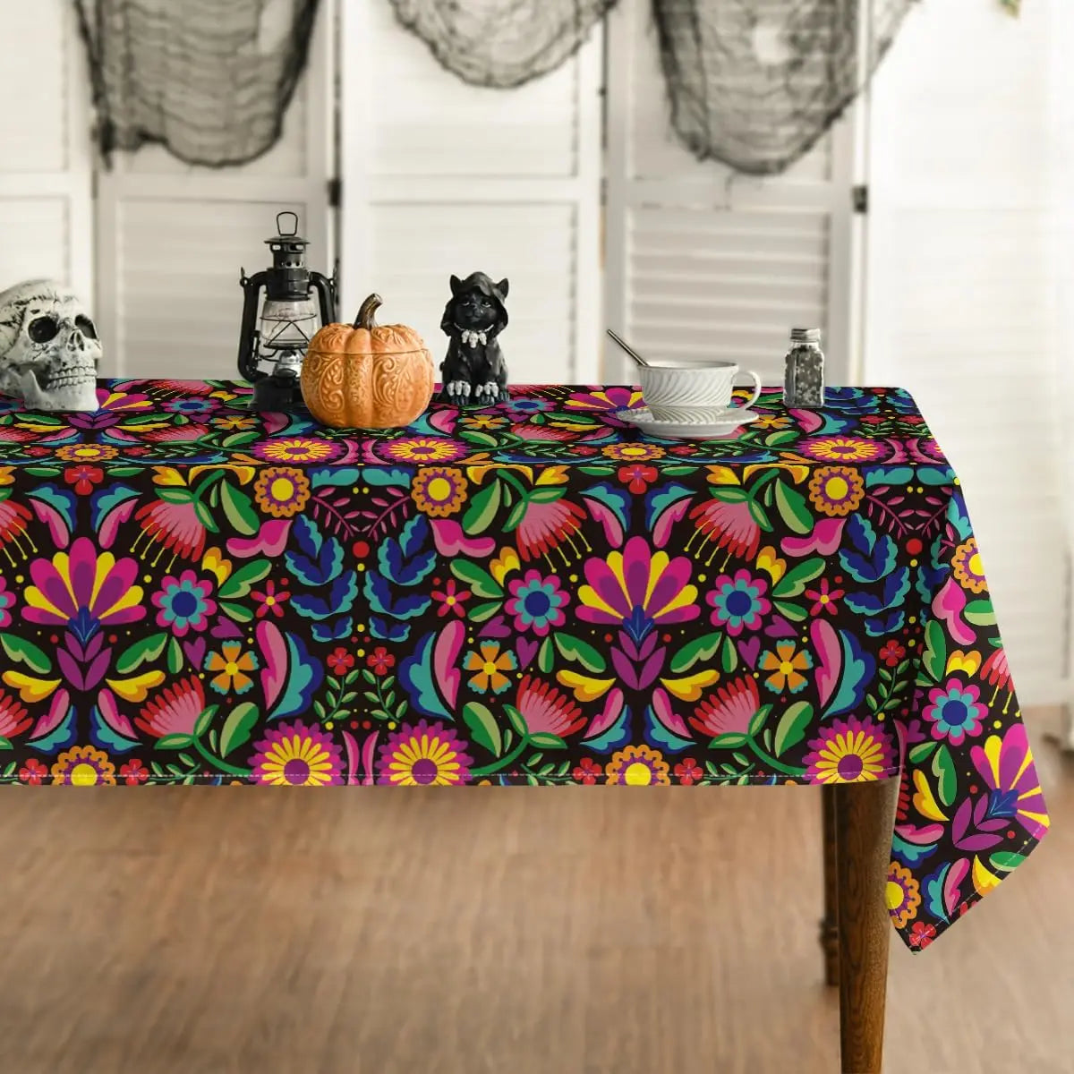 Mexico Day of The Dead Tablecloth Mexico Fiesta Party Decor Dia De Muertos Table Cloth Washable Table Decor Halloween Decoration