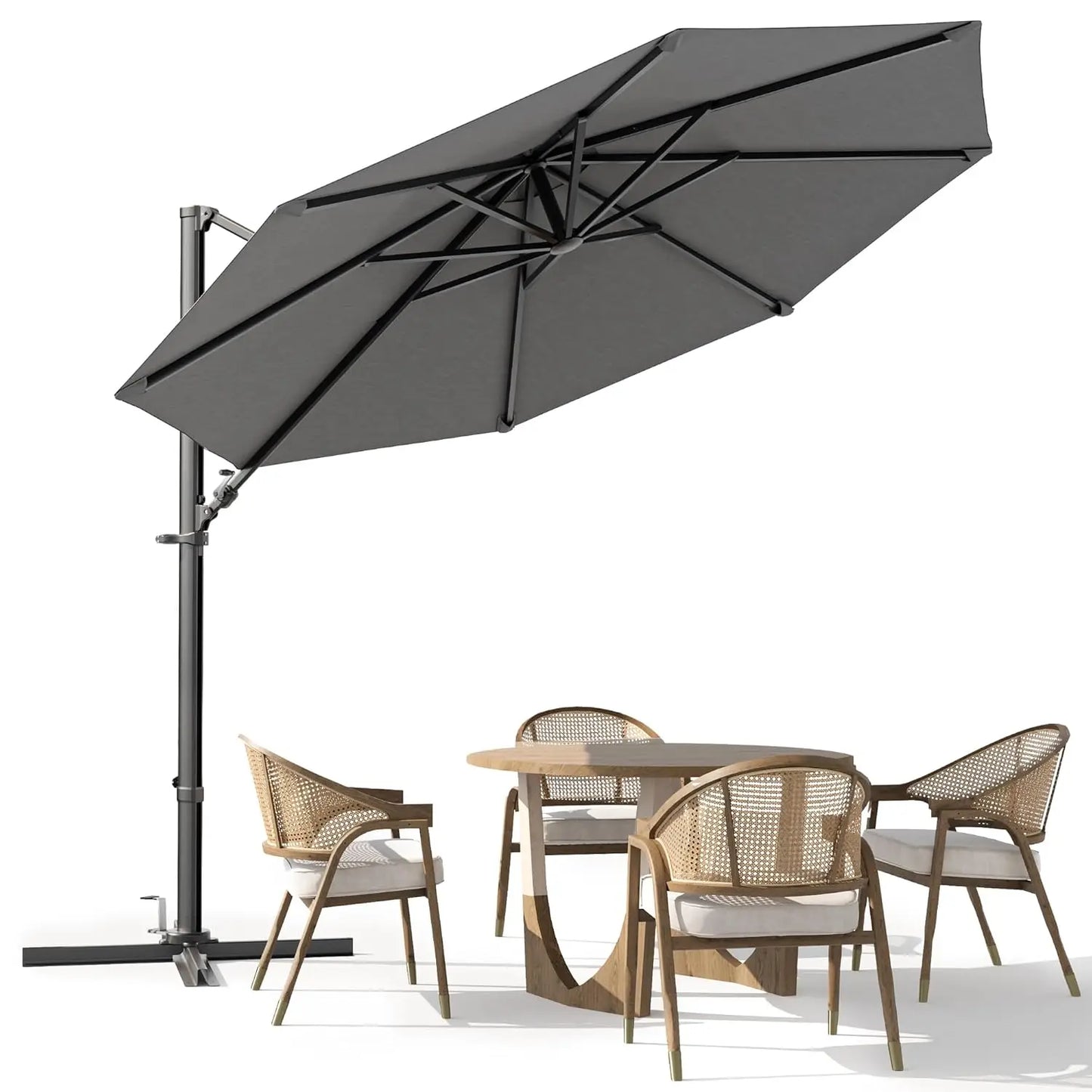 10FT Outdoor Patio Umbrella with High Pedel and 4 Gear Heights, Large Offset Market Umbrella with 360-degree, Customized