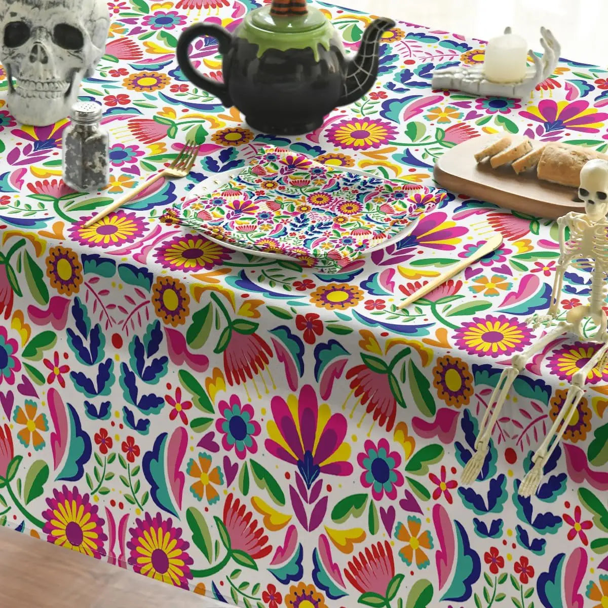 Mexico Day of The Dead Tablecloth Mexico Fiesta Party Decor Dia De Muertos Table Cloth Washable Table Decor Halloween Decoration