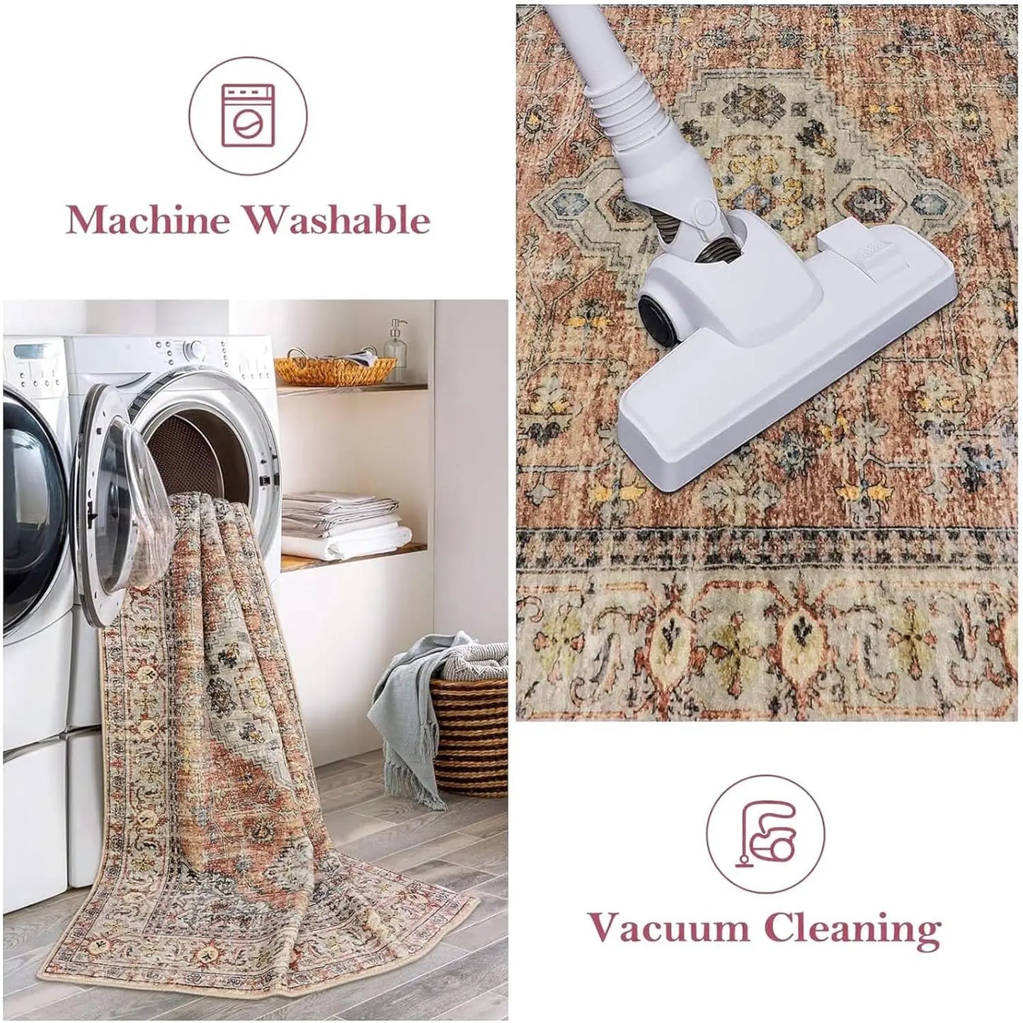 Washable Non-Slip Kitchen Runner Rug, 2x8 Vintage Soft Carpet for Hallway Bathroom Bedroom, Peach/Orange