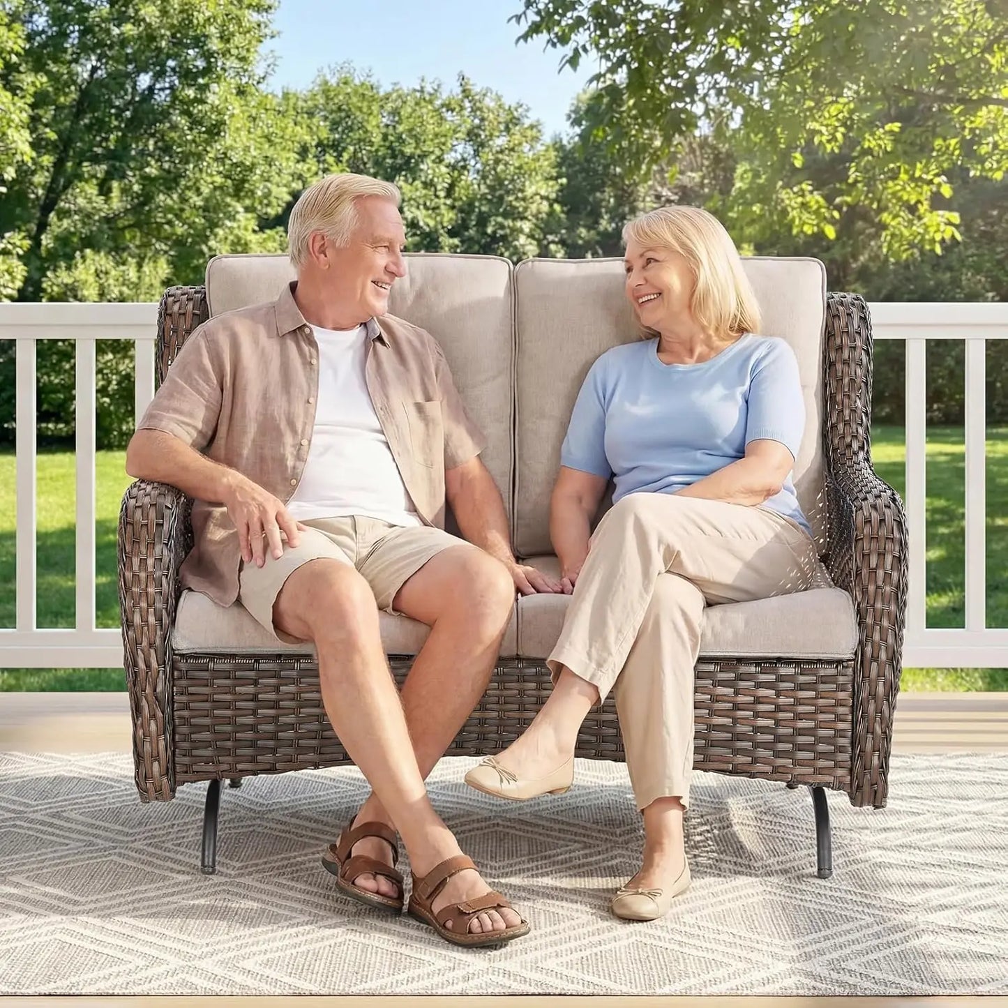 Patio Loveseat Sofa, Outdoor Wicker Loveseat with Luxury Thick Cushion, All-Weather Patio Furniture Set, Outdoor, Customized
