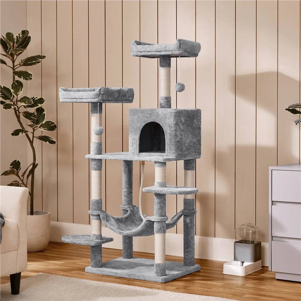 59 H Multilevel Cat Tree Plush Cat Tower With Condo Perch Hammock Dangling Balls ching Post Pet Kitty Play House Cat Tree