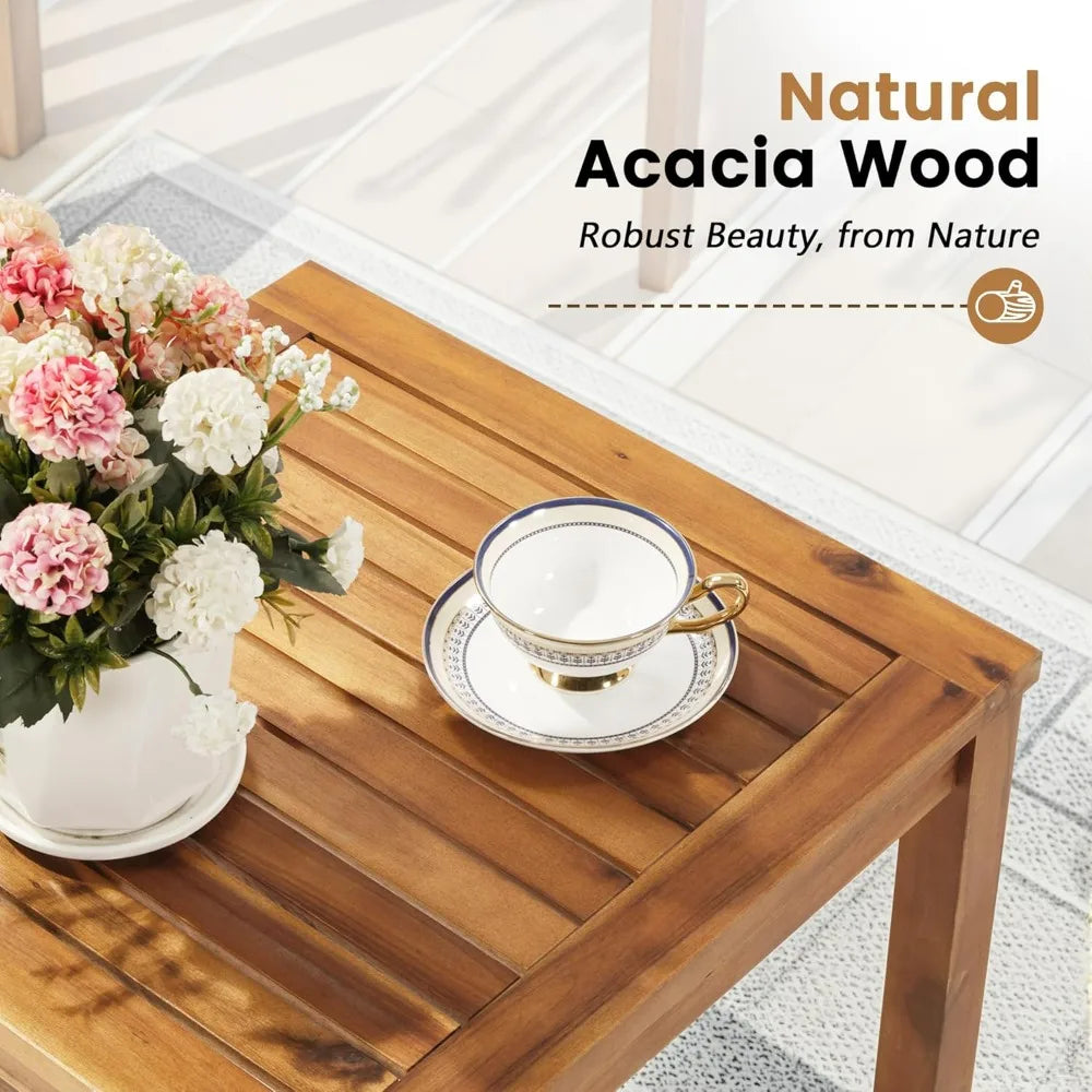 Flamaker Patio Chairs 3 Piece Acacia Wood Patio Furniture with Coffee Table & Cushions Outdoor Conversation Set Balcony Chairs