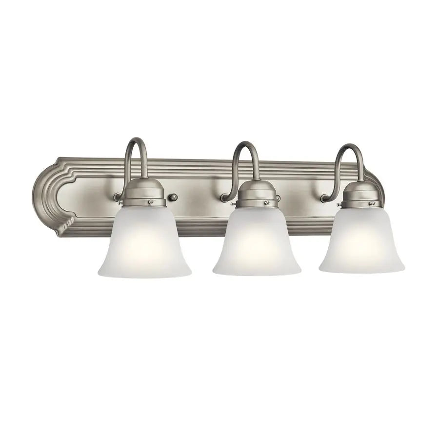 24 3Light Vanity Bath Light in Brushed Nickel, Modern Bathroom Light with Clear Satin Etched Glass, 24 W x 8 H, 5337NIS