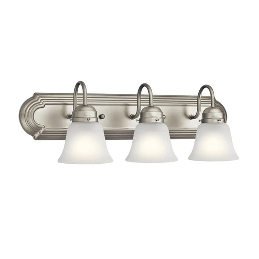 24 3Light Vanity Bath Light in Brushed Nickel, Modern Bathroom Light with Clear Satin Etched Glass, 24 W x 8 H, 5337NIS