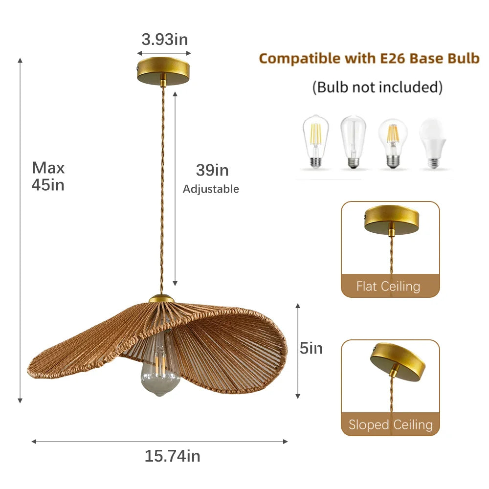 Ceiling chandelier,dining room pendant lights,E26 base,modern pendant lights,Height adjustable, Hand-Woven