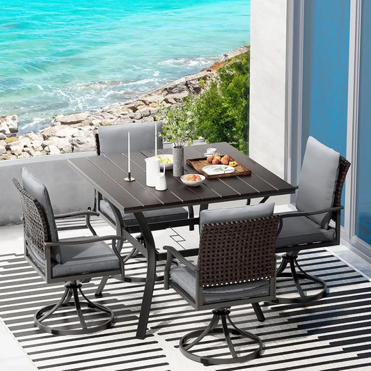 5 Piece Outdoor Patio Dining Set with 4 Swivel Dining Chairs & 1 Large Round Dining Table,Bistro Furniture Set for, Customized