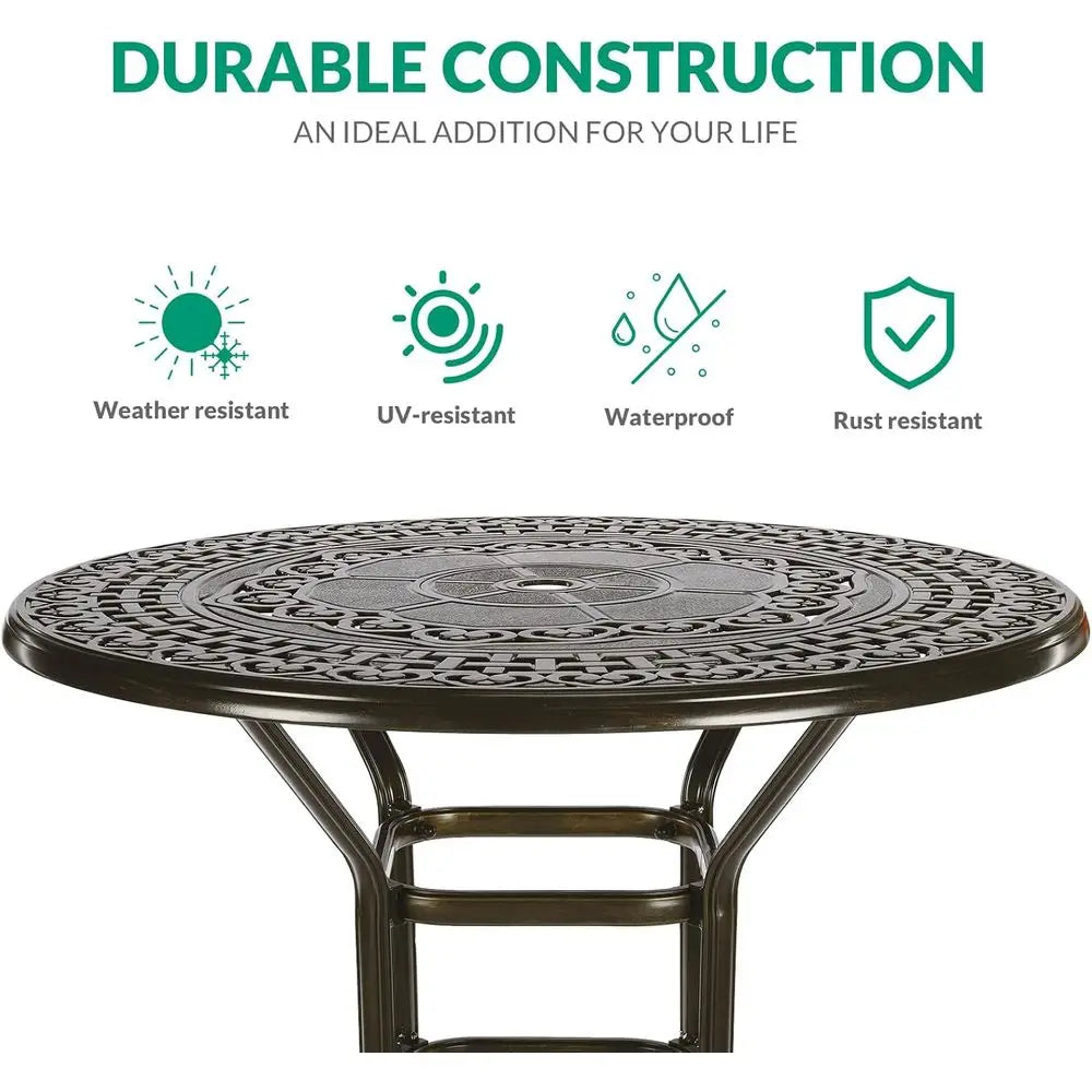 5-Piece Patio Swivel Bar Stools Set, All Weather Cast Aluminum Outdoor Bar Height Bistro Set with 4 Cushioned Bar Chairs & 38.5"