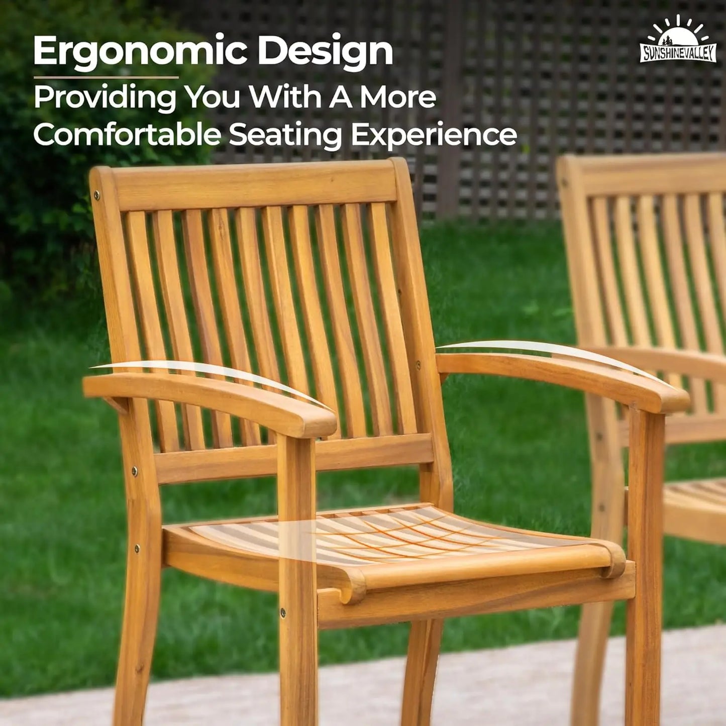 Wood Patio Dining Chairs Set of 2, 2 Pieces Outdoor Acacia Wooden Dining Chairs with Armrest & High Back for Porch,, Customized