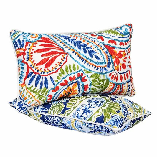 1220 Inch Outdoor Lumbar Pillows Pack of 2 Colors Waterproof Throw Pillows with Insert Rectangular Decorative Garden Cushion for