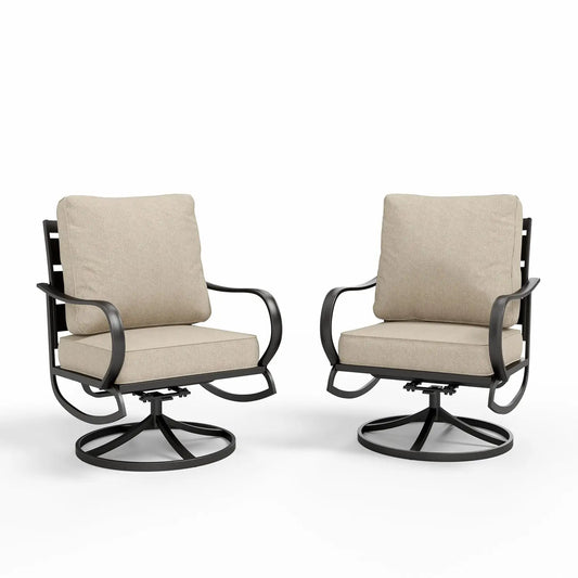 2 Pieces Patio Furniture Sets Metal Sofa Chairs Patio Cushion Armchairs Swivel Sofa Chairs with Removable Cover for Garden Backy