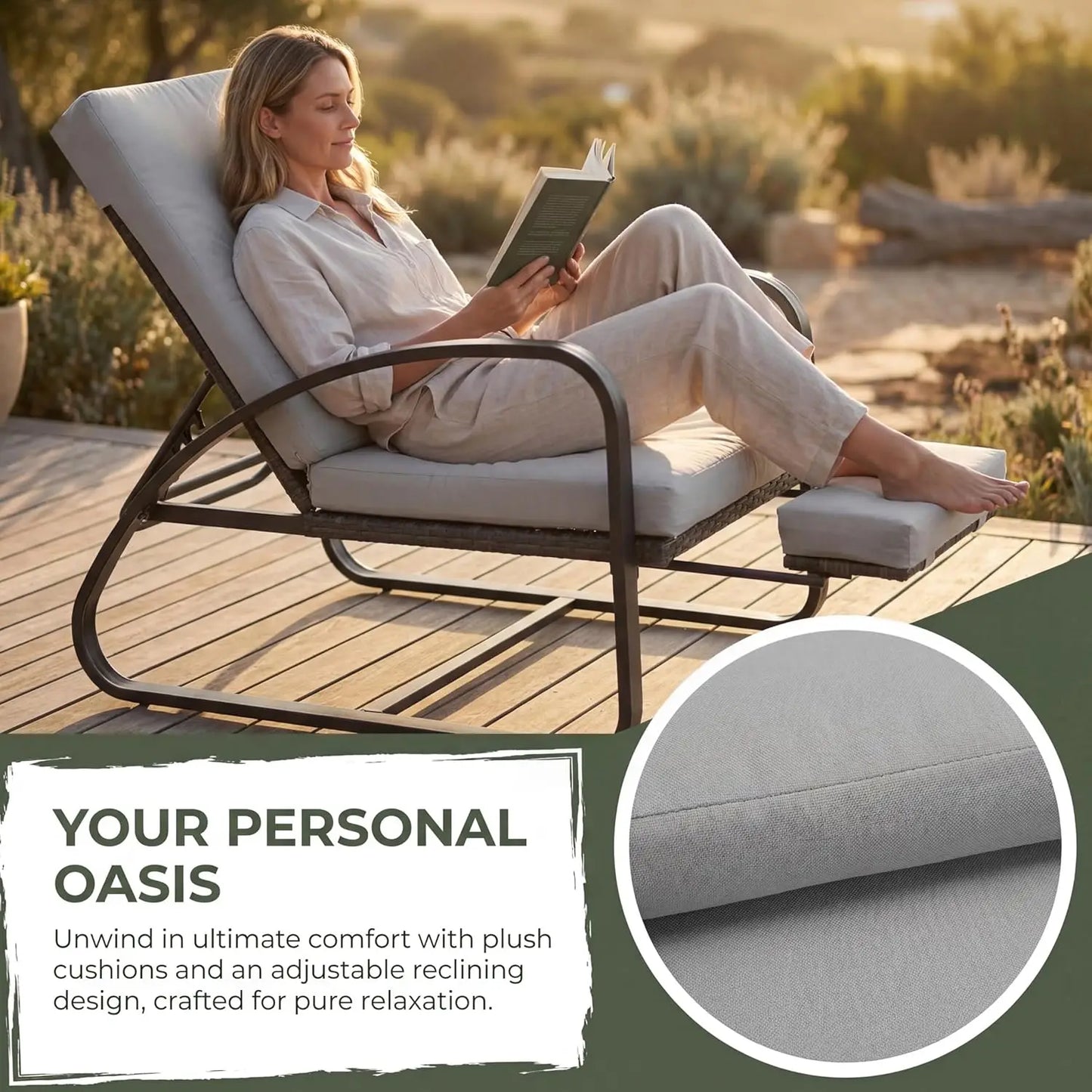 5-Position Adjustable Chaise Lounge Set w/ Table Off-White Outdoor Patio Deck Lawn Garden Furniture Customized