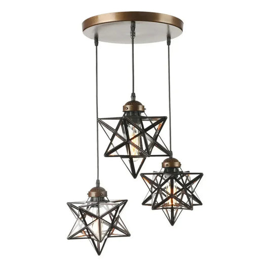 3-Light Moravian Star Pendant Chandelier Clear Glass Shade Adjustable Height 80cm Cord for Kitchen Island Living Room