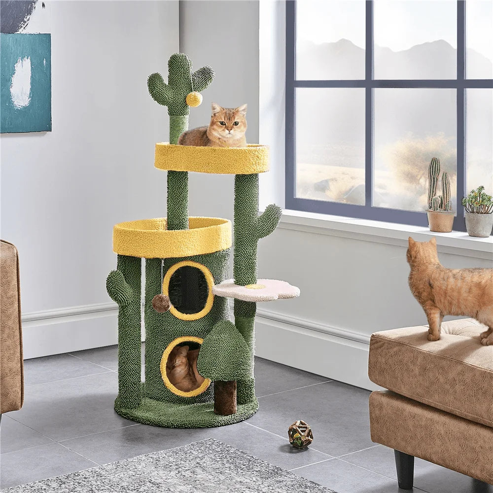 48.5 Tall OasisThemed Cat Tree Indoor FleeceCovered Tower With ching Posts Toys Cat House For Small Medium Cats Green Yell