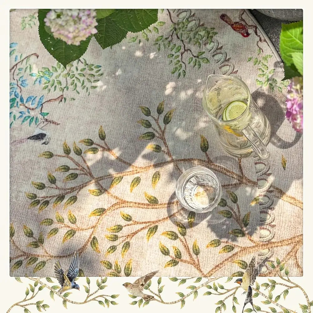 Round Rugs 6Ft Beige Botanical Birds Print,Machine Washable 6' Circle Nature Plants Modern Soft Non-Slip Kids Throw Area
