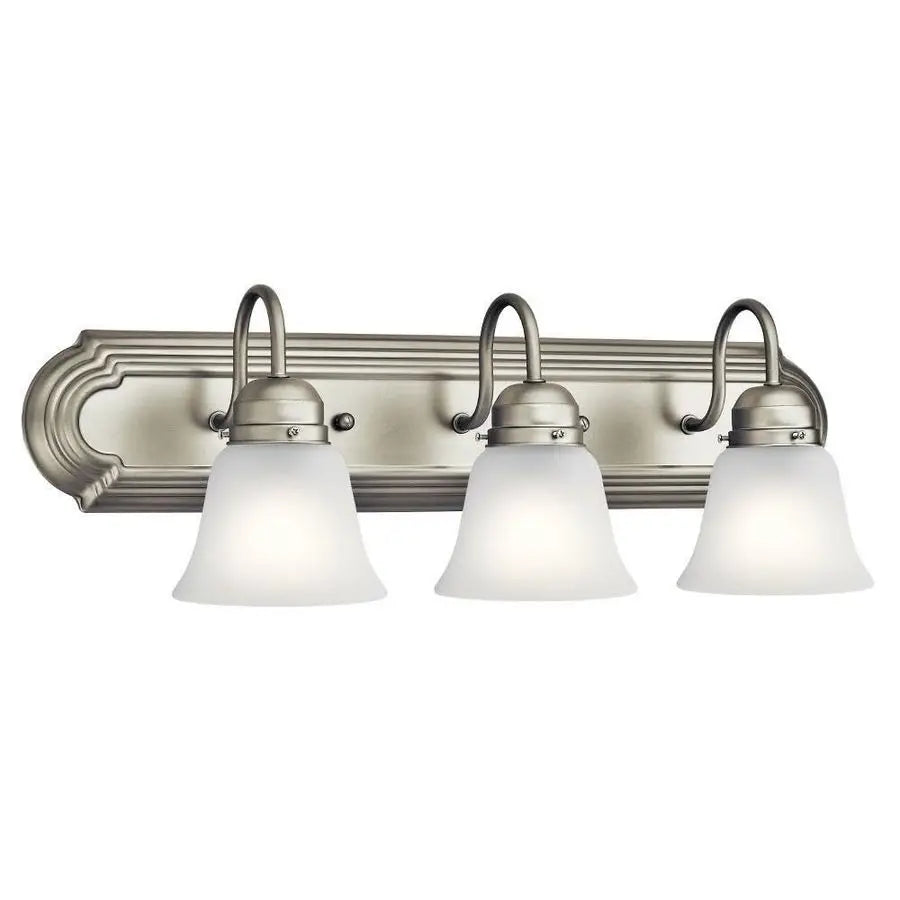 24 3Light Vanity Bath Light in Brushed Nickel, Modern Bathroom Light with Clear Satin Etched Glass, 24 W x 8 H, 5337NIS