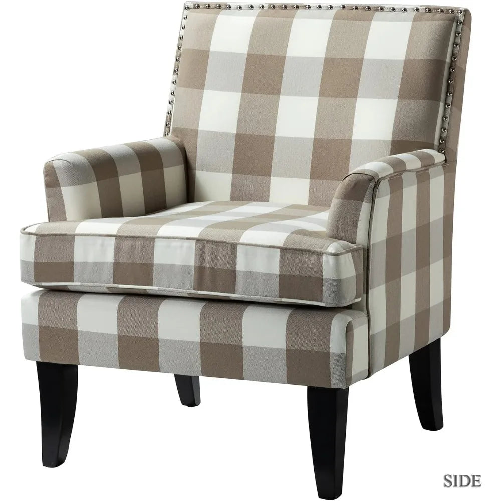 Modern Accent Chair with Arms and Wooden Legs, Mid Century Accent Chair Armchair High Back Rest, Padded Armrest