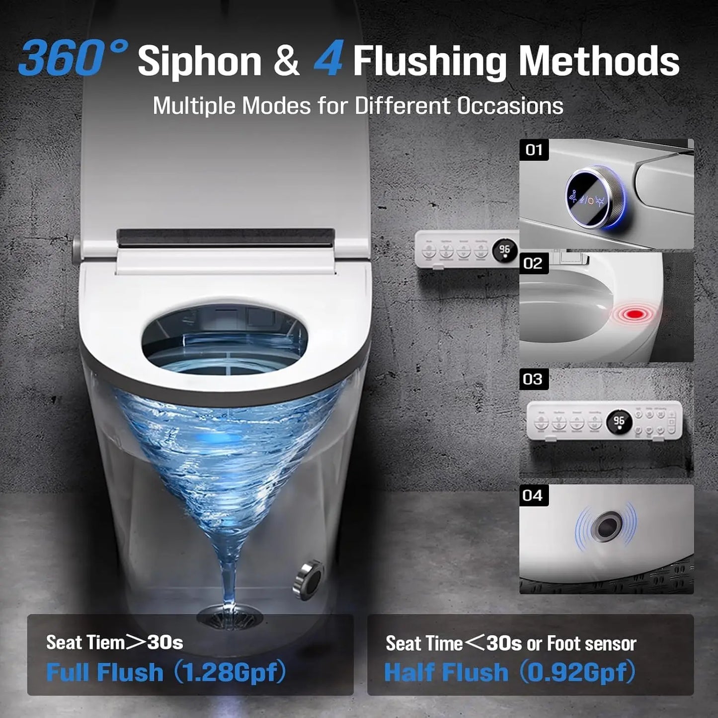 Smart Toilet with Bidet Built In, Heated Seat & Dual Auto Flush, Foot Sensor, Tankless Modern Elongated Electric, Customized