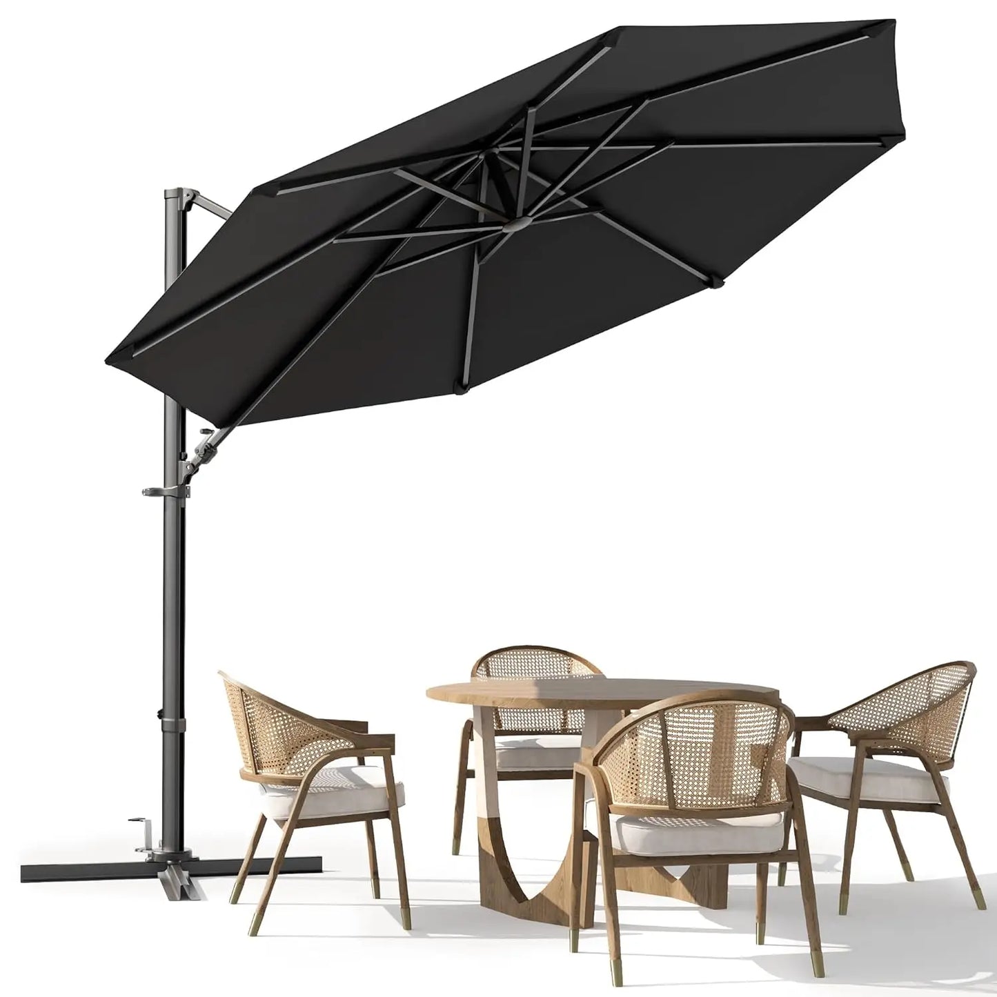 10FT Outdoor Patio Umbrella with High Pedel and 4 Gear Heights, Large Offset Market Umbrella with 360-degree, Customized