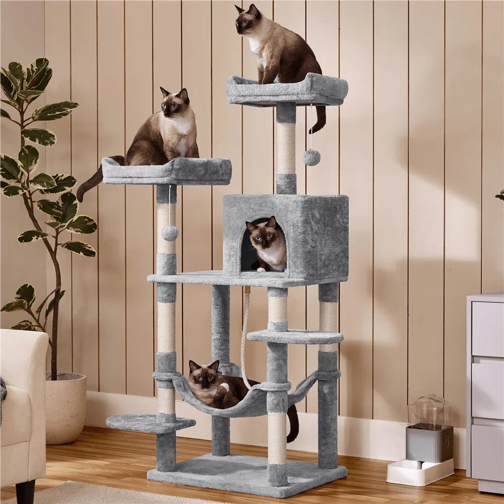 59 H Multilevel Cat Tree Plush Cat Tower With Condo Perch Hammock Dangling Balls ching Post Pet Kitty Play House Cat Tree