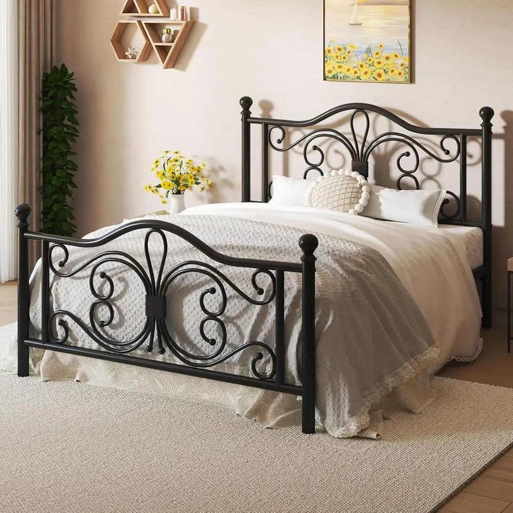Full Metal Platform Bed with Sleek Design, Solid Slat Support, No Box Spring Required, Easy Assembly, Quiet Operation, Black
