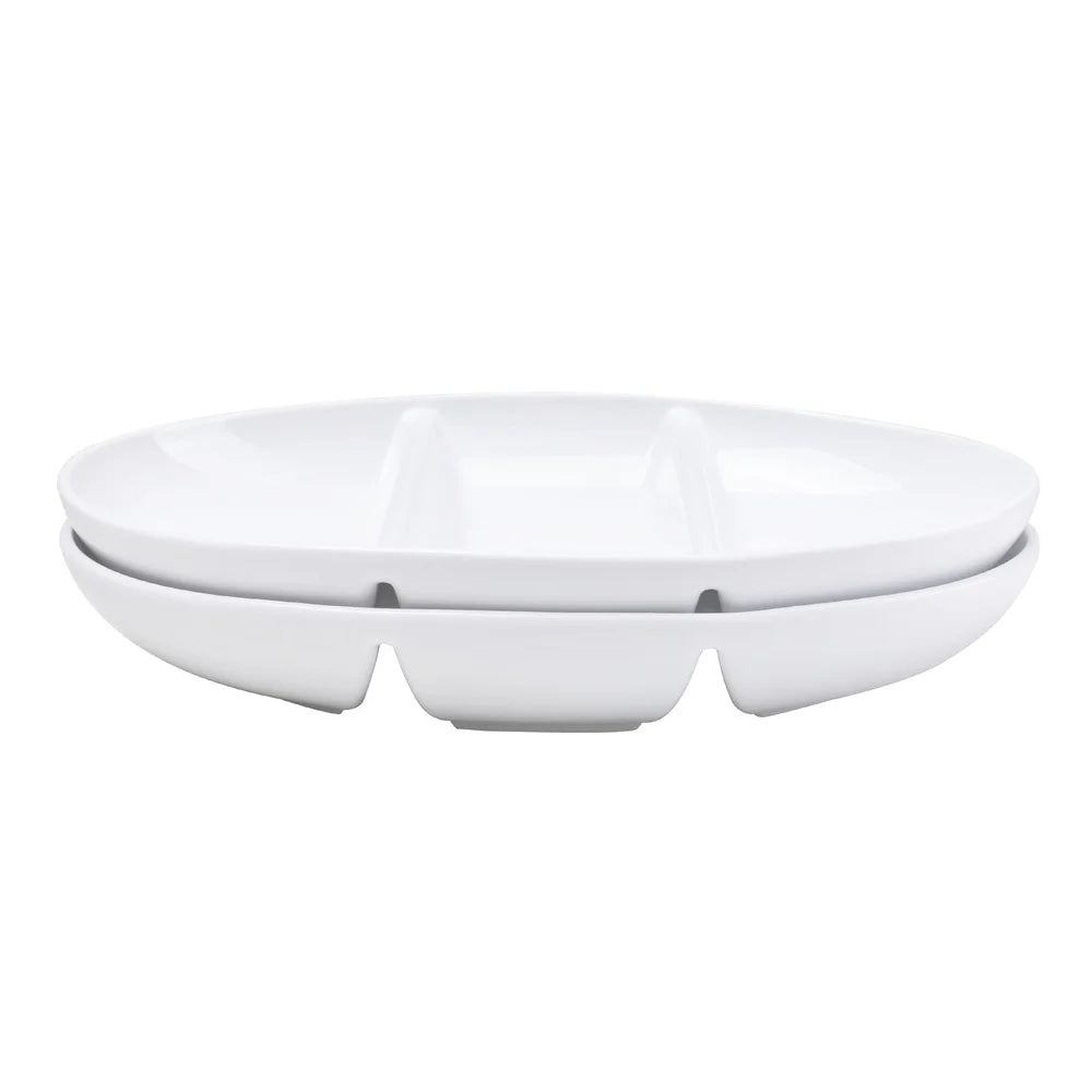 Porcelain Divided Bowl Three-Compartment Ceramic Serving Dish Ideal Snacks Soups Salads Chips Pasta Microwave Dishwasher Safe