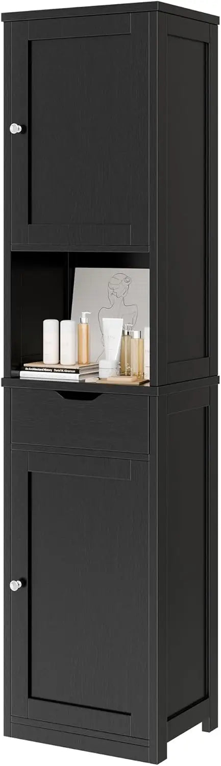 Tall Bathroom Storage Cabinet, 64”H Narrow Storage Unit for Small Spaces, Freestanding Modern Cabinet with Adjustable Shelves