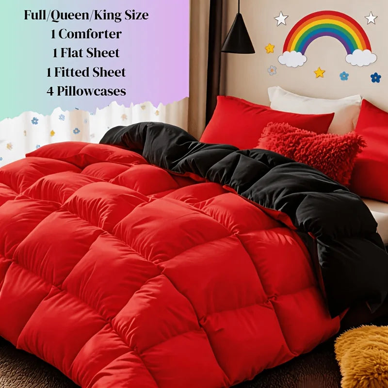 usCosybay 1pcs/2pcs/7pcs Large Comforter Set King Size, Red/Orange/Green 7pcs Luxury Cool Fitted Sheet Set with 14" Pocket, Queen Size Bed Sheet, 4pcs Large Pillow Cover, Luxury Bedding, Valentine's Day Bed In A Bag, Queen Si