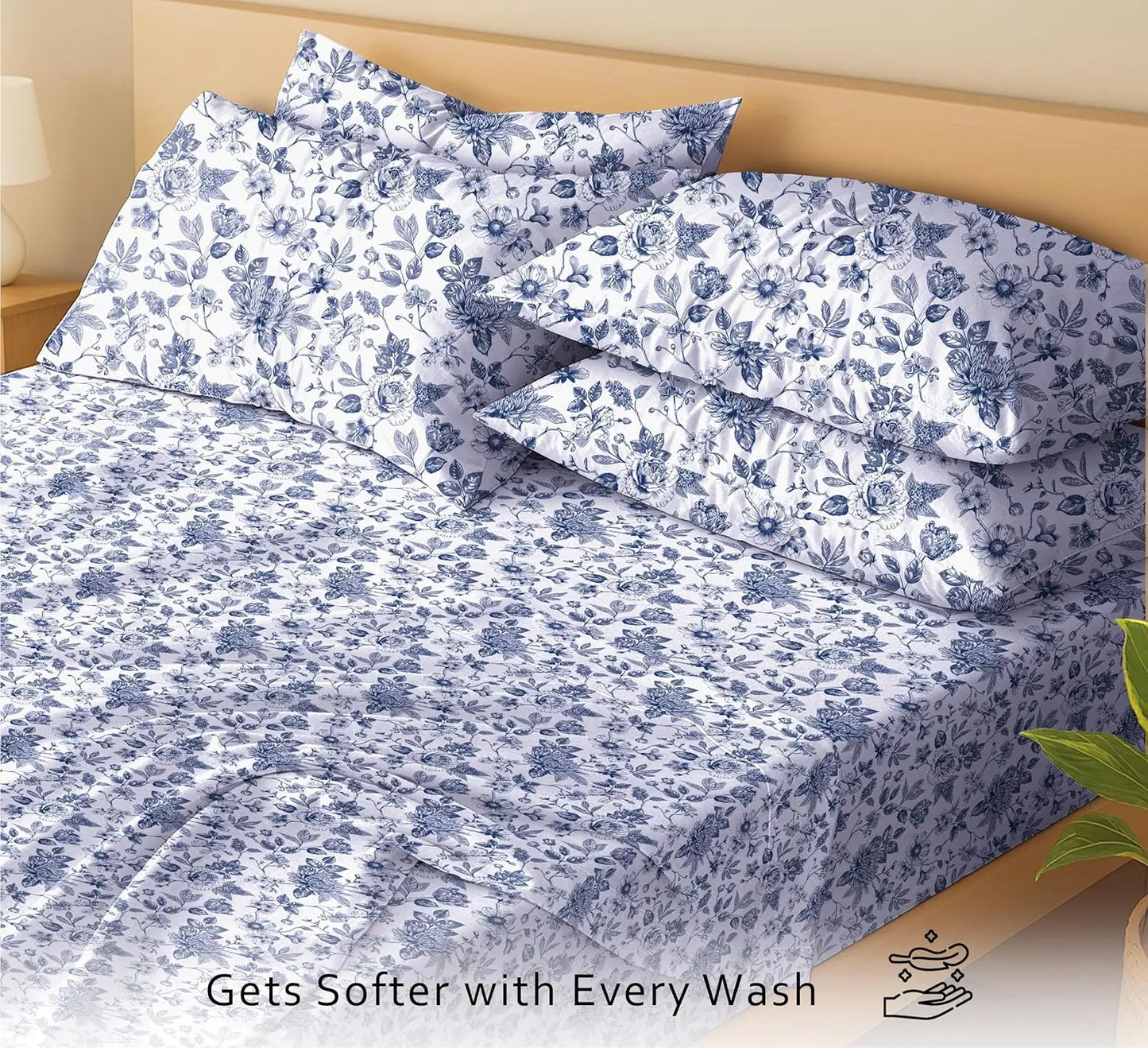 6-Piece Cotton Sheets Set - 100% Natural, Soft, Lightweight & Breathable Percale Bedding for Queen Size with Deep Pockets