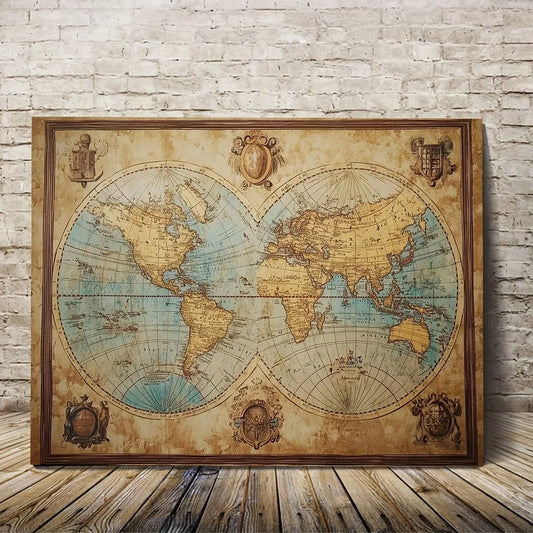 Wooden frame canvas wall painting, vintage world map canvas, canvas decorative wall painting, suitable for home wall decoration