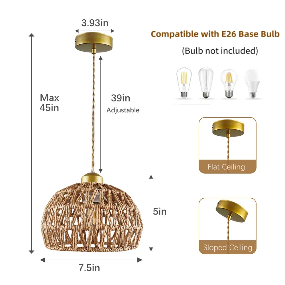Ceiling chandelier,dining room pendant lights,E26 base,modern pendant lights,Height adjustable, Hand-Woven