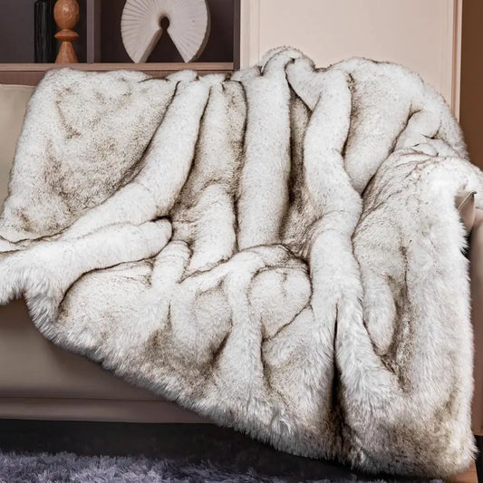 1000GSM Faux Fur Throw Blanket, Super Thick Warm Cozy Heavy Blankets for Couch Bed Sofa, Plush Fuzzy Elegant Winter Reversible M